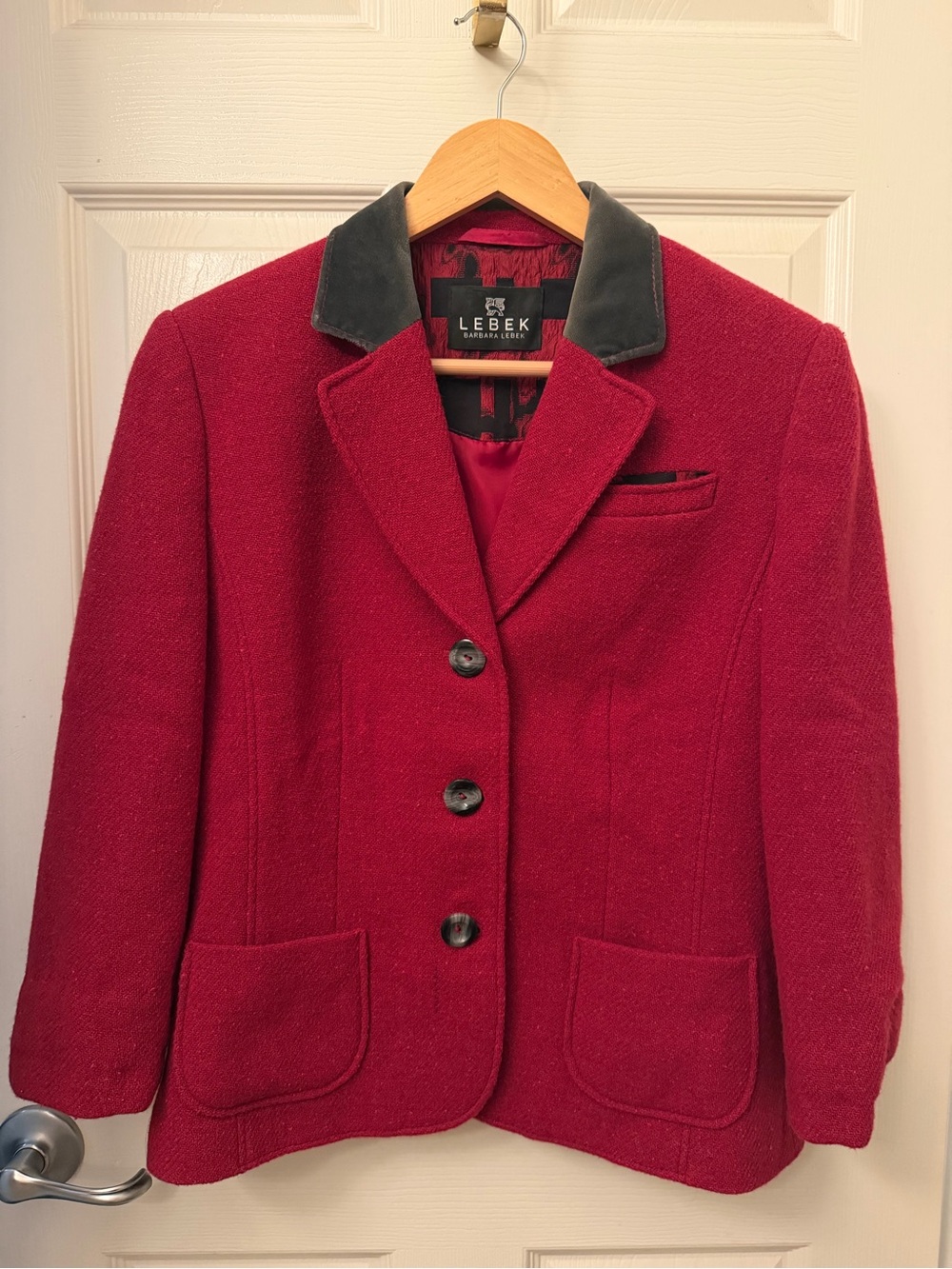 Women's Red Wool-Blend Blazer with Contrast Collar